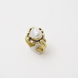 黃銅.珍珠.復古系列-開放式寬版戒指 #1 第1張的照片