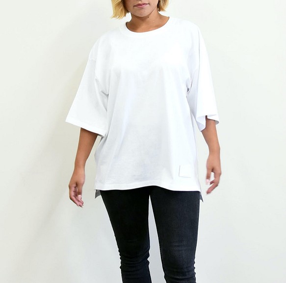 *【限價1444日元優惠】Ladies Big Silhouette T-shirt Leather Tag White TC0 第1張的照片