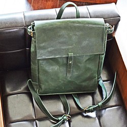 非常耐用的馬皮革背包（綠色）JAB005，讓您外出 第1張的照片