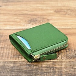 防刮 Saffiano 皮革零錢包迷你錢包 4 卡收納綠色真皮 HAK040 第1張的照片