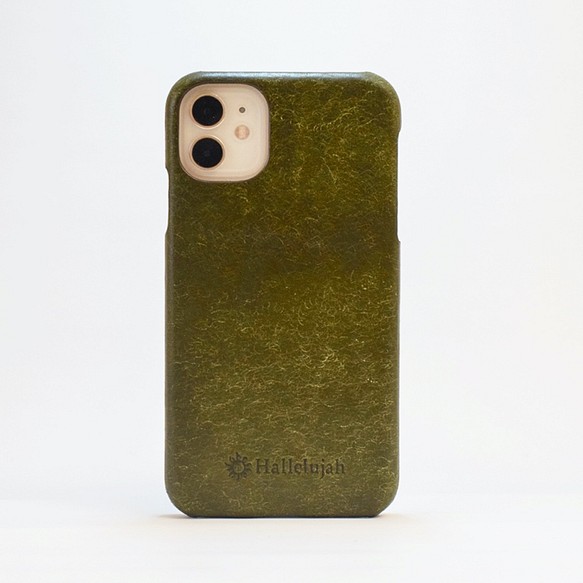 【半價】兼容iPhone11 Pro Max！意大利皮革智能手機殼牛皮真皮綠色HAK050 第1張的照片