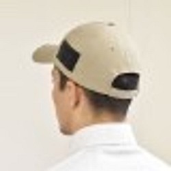 棉斜紋低帽皮革標籤 6 面板調節帽真皮米色 KA002 第1張的照片