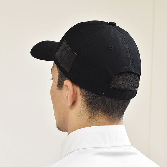 棉斜紋低帽皮革標籤 6 面板調節帽真皮黑色 KA002 第1張的照片