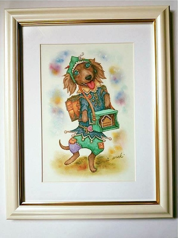 『オルゴール屋』（犬のパステル画） 1枚目の画像