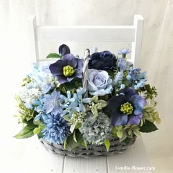 造花アレンジメント☆『青い花いっぱいのバスケット』アーティフィシャルフラワー 1枚目の画像