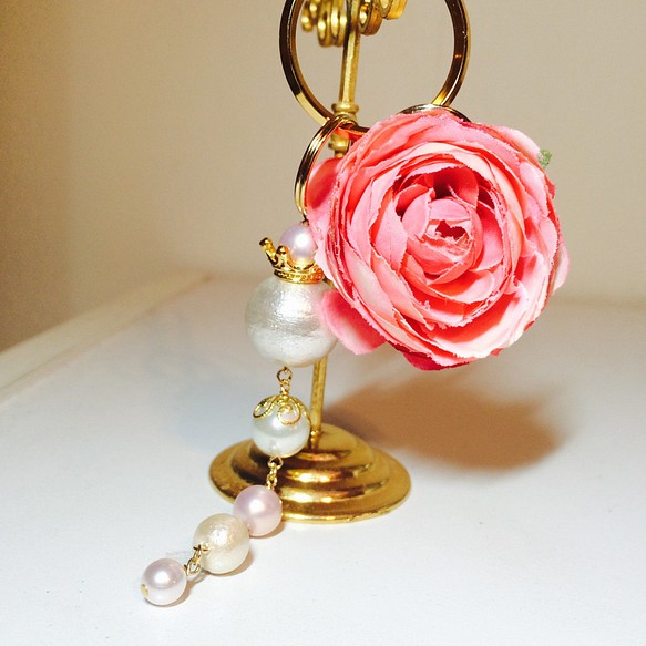 【畢業與入學慶典】草莓粉色純棉珍珠首飾鑰匙扣 第1張的照片