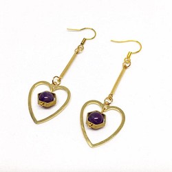 紫心-可改夾式 Brass Earrings / 一對 / 天然石 復古 黃銅耳環 / 禮物客製設計 第1張的照片