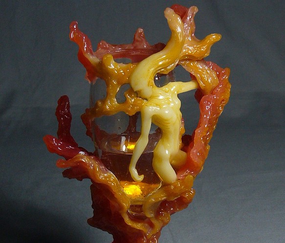 火焔グラス　（LEDライト内蔵フィギュアオブジェ、花器） 1枚目の画像