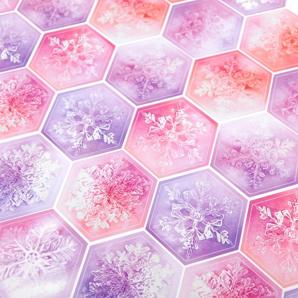 雪の結晶の六角形光沢紙シール ピンク～パープル40枚+α 1枚目の画像