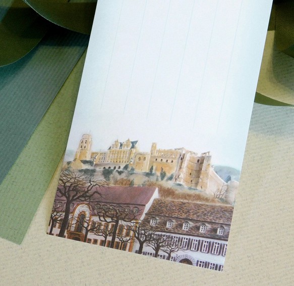 水彩画一筆箋012「丘の上の古城」25枚 1枚目の画像