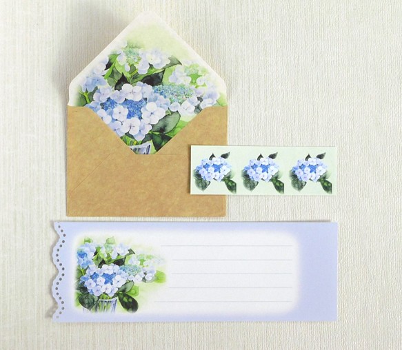 額紫陽花のクラフトミニ封筒＆メッセージカード 1枚目の画像