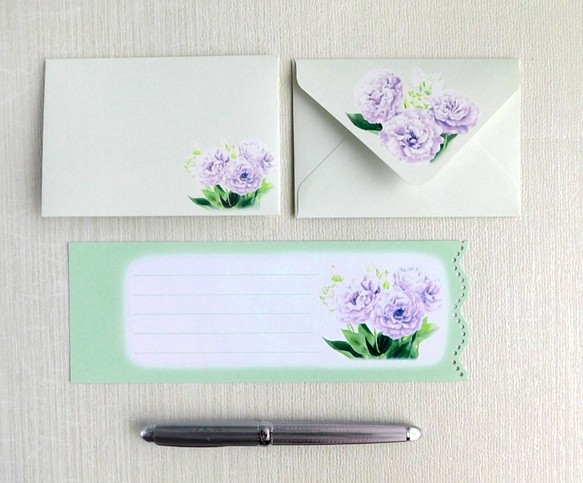 薄紫のトルコキキョウのミニ封筒＆メッセージカード（外模様） 1枚目の画像