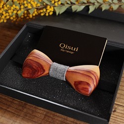 PREMIUM QISUI  　　　　木製蝶ネクタイ　 素材:チューリップウッド 1枚目の画像