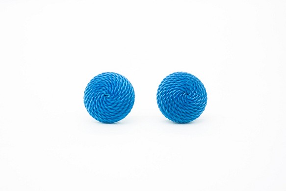 Circle dot 藍檸檬 織布 不鏽鋼耳針 耳環 耳夾 183 第1張的照片