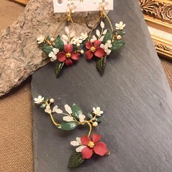 （冒牌老闆娘）紅花綠葉新娘耳環飾品組（20191007-1）# 第1張的照片