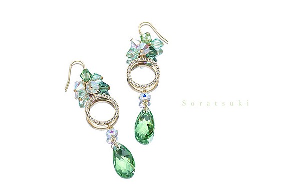 水晶戒指耳環/耳環（綠色） 第1張的照片