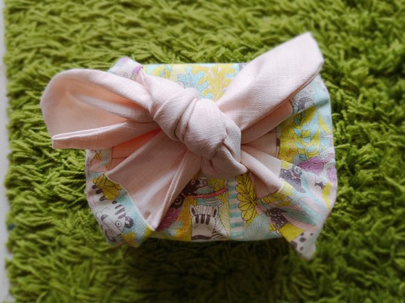 日系風格布作包袱便當袋-粉色動物園 第1張的照片