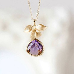 蘭花和紫水晶石項鍊 LeChaim Jewelry Gold Classy Elegance Orchid 第1張的照片