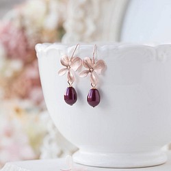 玫瑰金★花朵和珍珠耳環的優雅組合 第1張的照片