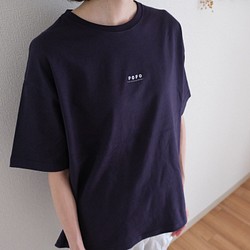 ビッグサイズ　刺繍POPOロゴ半袖Tシャツ　ユニセックス　ネイビー 1枚目の画像
