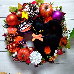 ハロウィン　黒猫ののハロウィンリースX 1枚目の画像