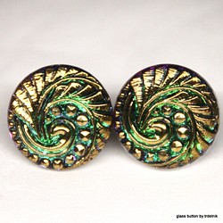 有限公司[耳環]玻璃鈕扣&#39;耳環渦吉丁蟲綠色黃金 第1張的照片