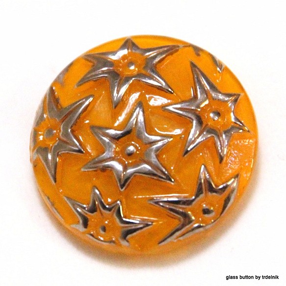 チェコガラスボタン スター　オレンジ×シルバー 1枚目の画像