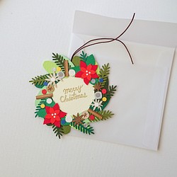 (クリスマスカード）リースカード　ポインセチア・レッド 1枚目の画像
