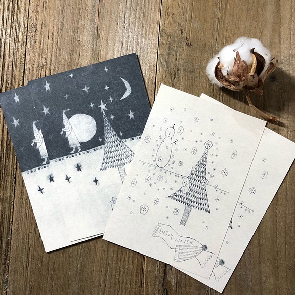 クリスマスと冬のお便りのカード4枚セット  「MERRY CHRISTMAS and ENJOY WINTER」 1枚目の画像