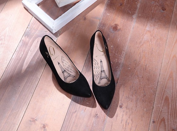 Cinderella-贅沢な輝きブラック - 革ハイヒールの靴を指摘しました 1枚目の画像