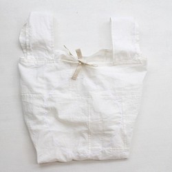 ポジャまる / 美白さん しろ　ポジャギ＋まる刺繍　コットンリネンレジ袋型エコバッグ 1枚目の画像