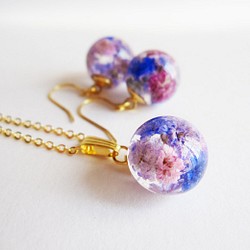 【受注制作】花球ピアス✴︎花球ネックレス　purple 1枚目の画像