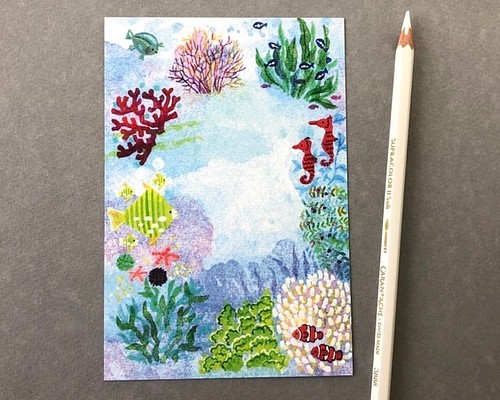 メール便送料無料対応可】 絵画(海の中の生き物と一緒に) 受賞作品