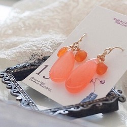 ○PKOrange粉紅橙色耳環[紅玉] [七月生日石] 3花瓣 第1張的照片