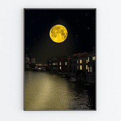 Yellow moon アートポスター　月　夜　川　北欧ポスター　インテリア 1枚目の画像
