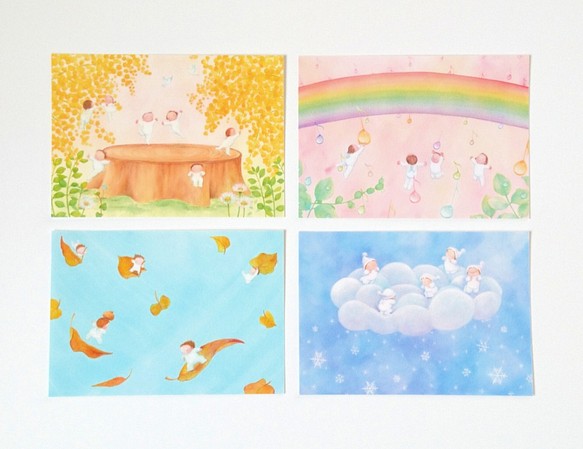 絵画プリント　ポストカードサイズ　「四季」 ４枚セット A 1枚目の画像