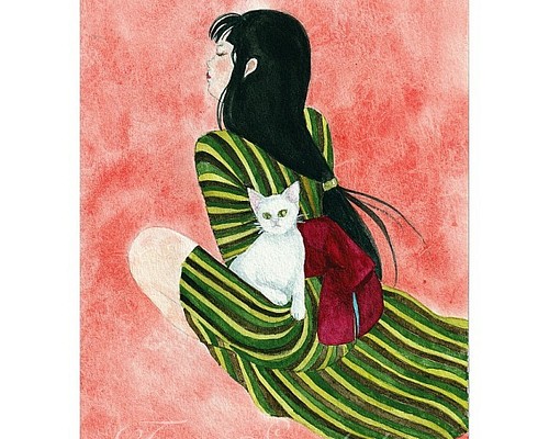 水彩画・原画「猫と女」 絵画 tami suzukake 通販｜Creema(クリーマ)