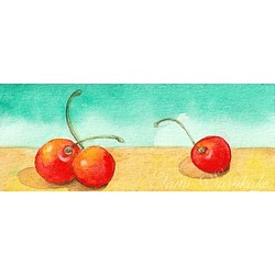 ミニ水彩画・原画「さくらんぼ」「葡萄」 1枚目の画像