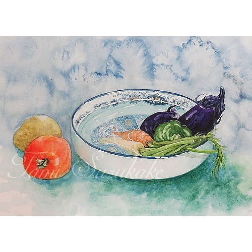水彩・原画「夏野菜」 1枚目の画像
