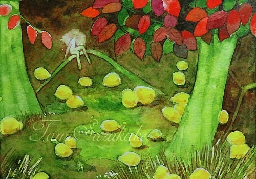 水彩画・原画「花梨の木の下で」 1枚目の画像