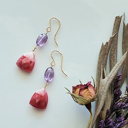 K14gf ・ 粉色月長石和紫水晶耳環/耳環 第1張的照片