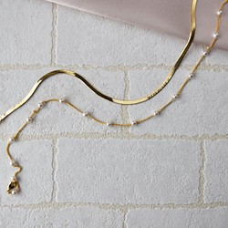 黃銅蛇鏈 珍珠多層次混搭 鎖骨鏈 頸鏈 第1張的照片