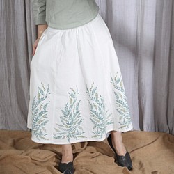 リネン  プリントホワイト  ティアードスカート UK06 1枚目の画像