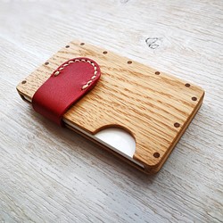 【受注制作】a card case オーク×レッド　木と革の名刺入れ 1枚目の画像