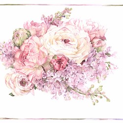 優しい花の水彩画ーラナンキュラスとライラック 1枚目の画像