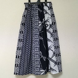 浴衣リメイク Ｄ パッチワーク ギャザースカート フリーサイズ 着物 コットン 1枚目の画像