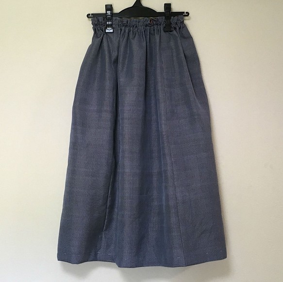 着物リメイク Ｚ 大島 ギャザースカート シルク 着物スカート