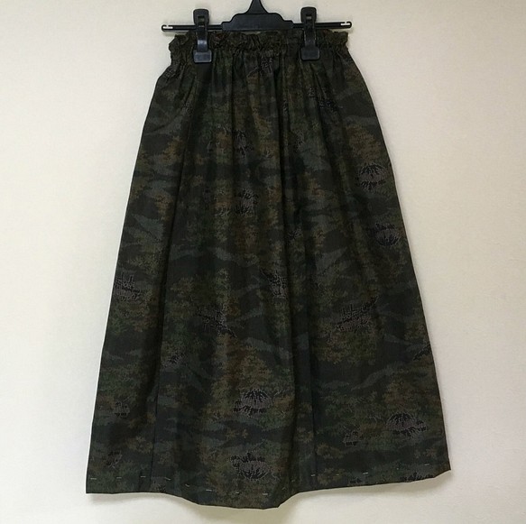 着物リメイク Ｎ 大島 ギャザースカート シルク   着物スカート 1枚目の画像