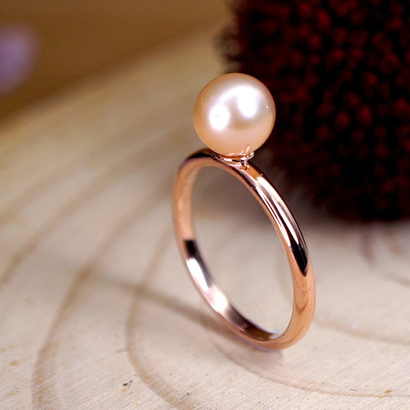 心醉 - 6mm 粉紅色珍珠 純銀 電18K 玫瑰金 戒指 第1張的照片