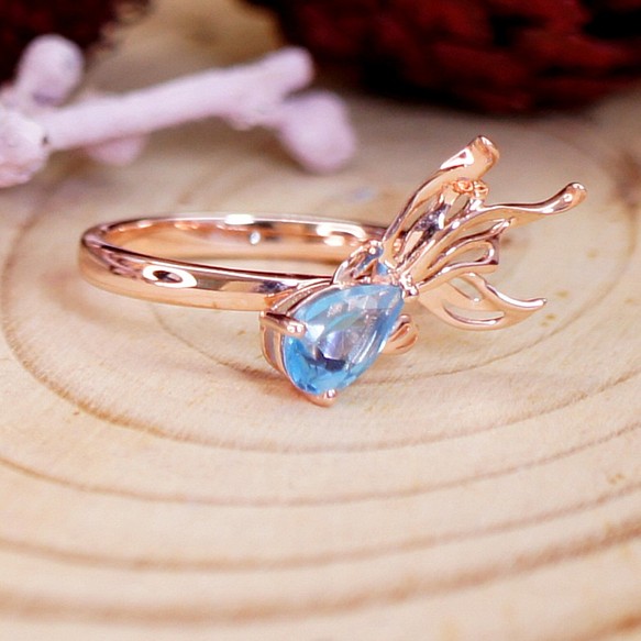 GOLD FISH - Blue Topaz 18K Rose Gold Plated Silver Ring